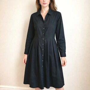 Charter Club 100 % Cotton Shirt Dress Navy Size 10 Midi Button Front Classic